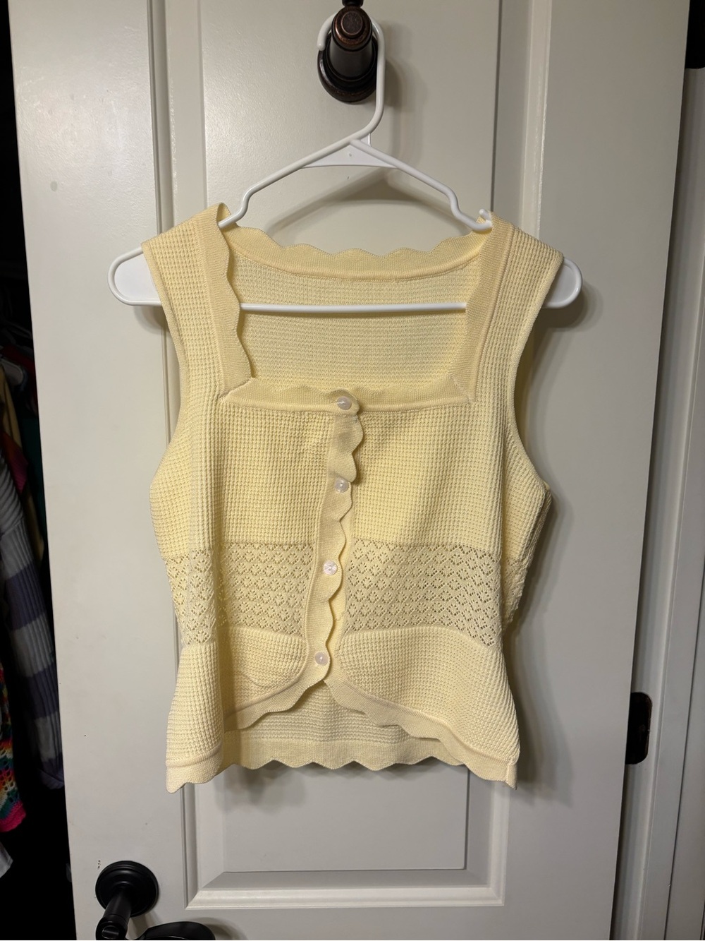 SHEIN Pale Yellow Scalloped Knit Button Tank